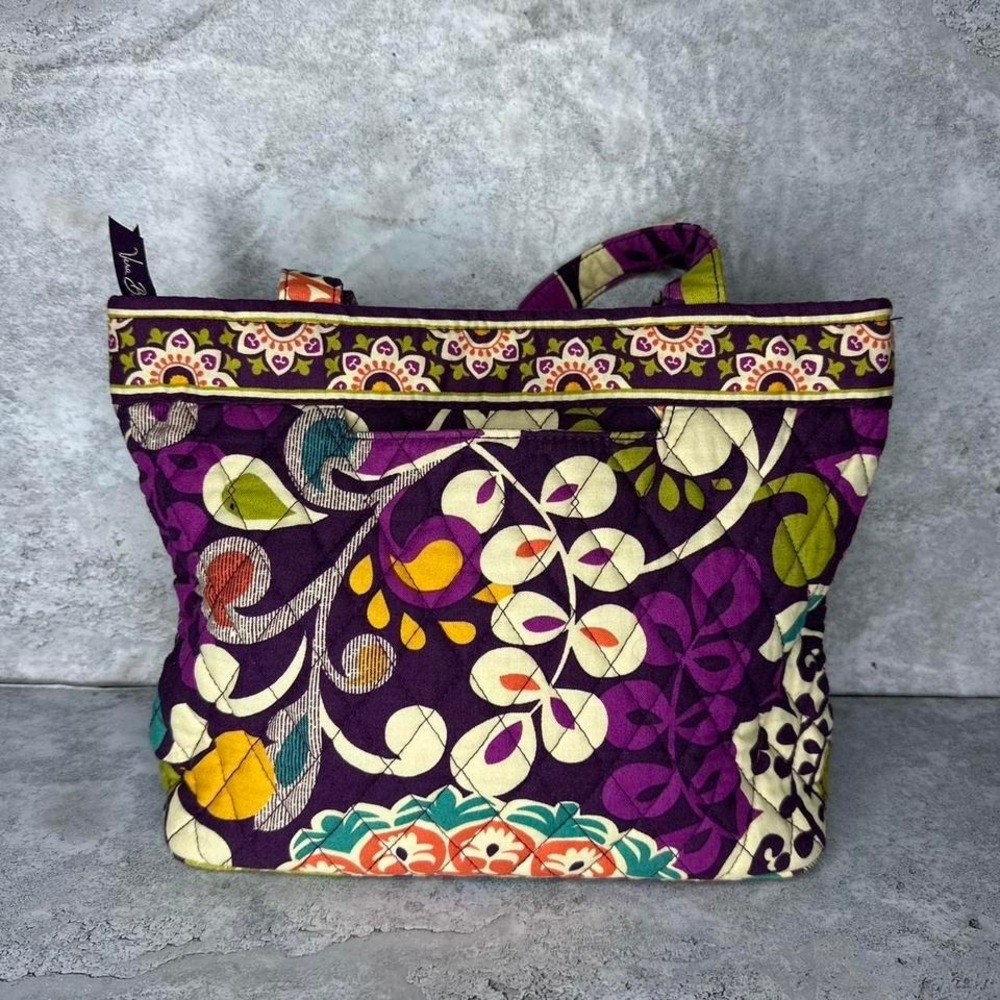 Vera Bradley Purple Floral Quilted Tote with Teal and Yellow Accents - Picture 5 of 8